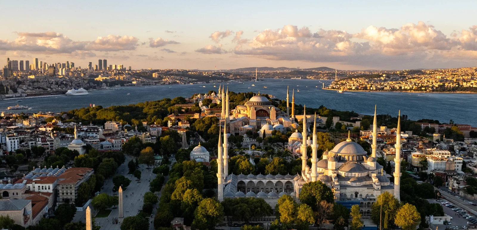 Istanbul skyline over the Blue Mosque and the Bosphorus