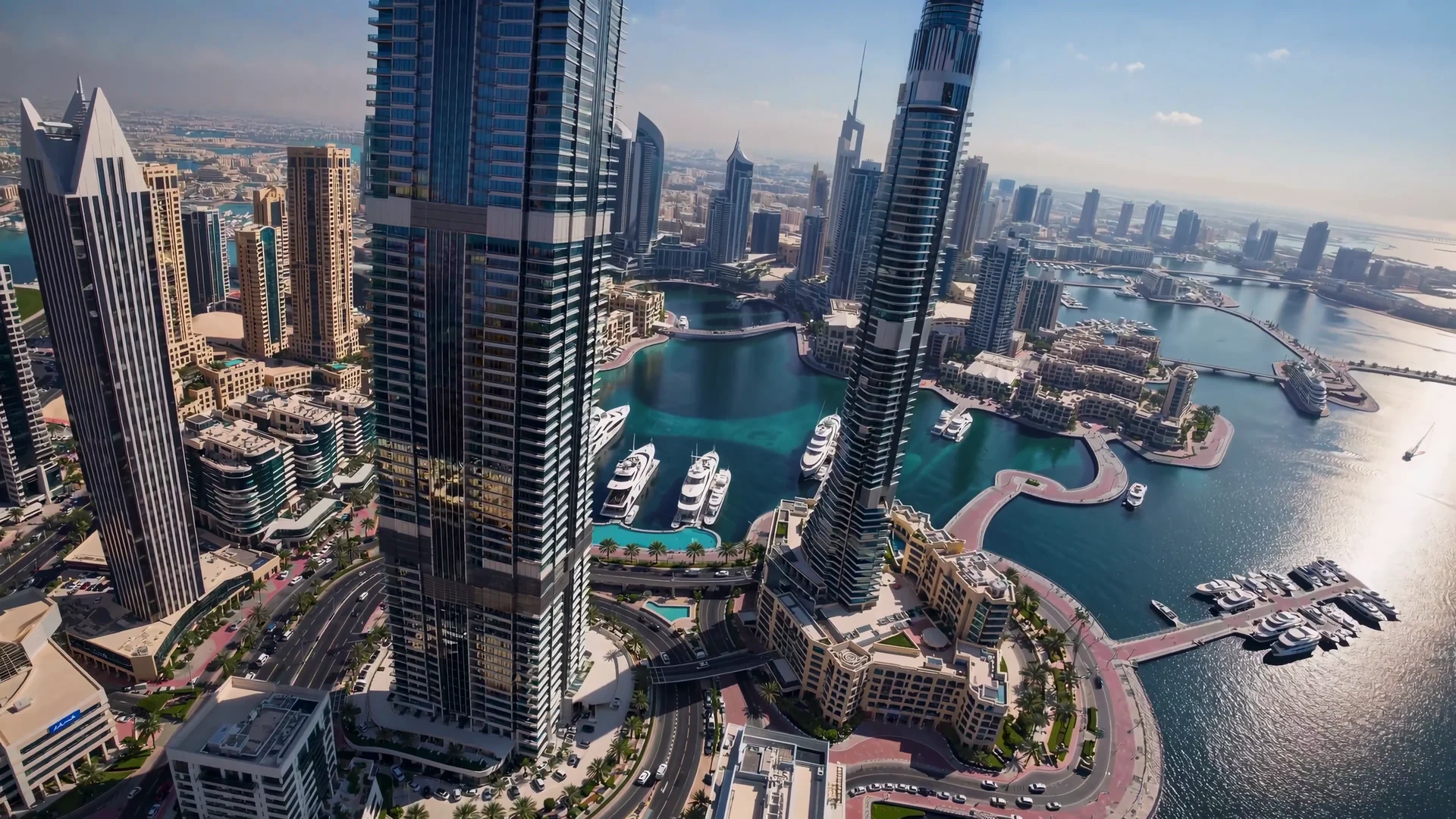 Aerial view over Dubai Marina